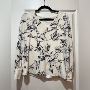 Cleo Petite Black and White Floral Blouse